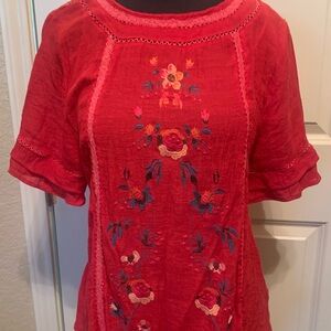 Umgee Embroidered Red Women's Top